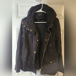 Black Hooded Jacket with Gold Accents Woman